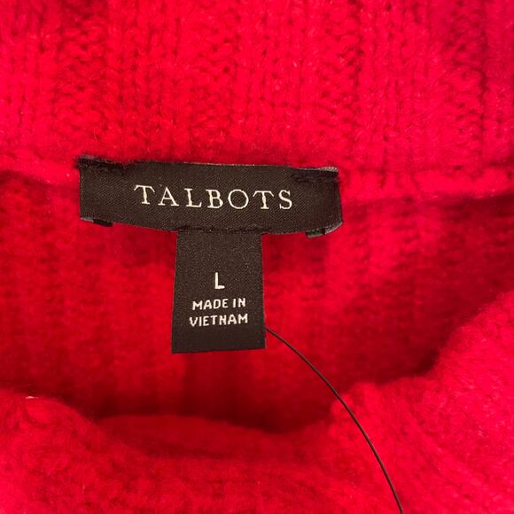 Talbots Jewel Button Henley Pullover Sweater Red Ribbed Wool Blend Cuffed NWT L - Picture 3 of 6